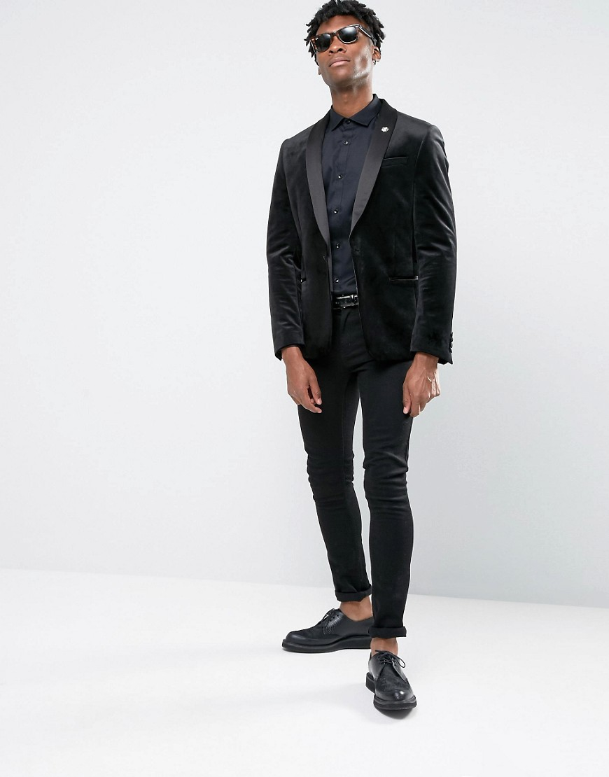 Lyst Asos Skinny Fit Blazer In Black Velvet In Black For Men 7526