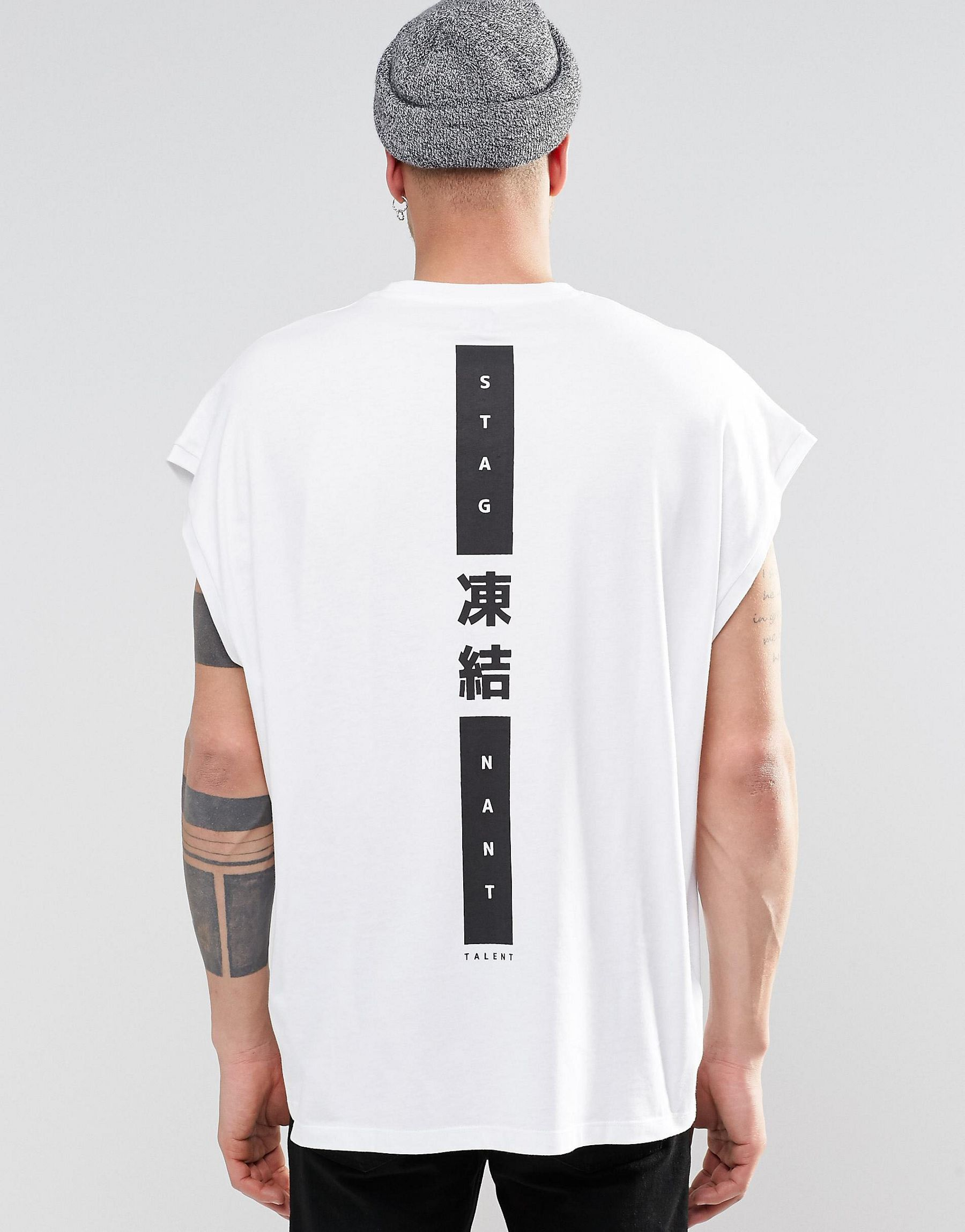 Asos Super Oversized Sleeveless T Shirt With Japanese Text Spine Print