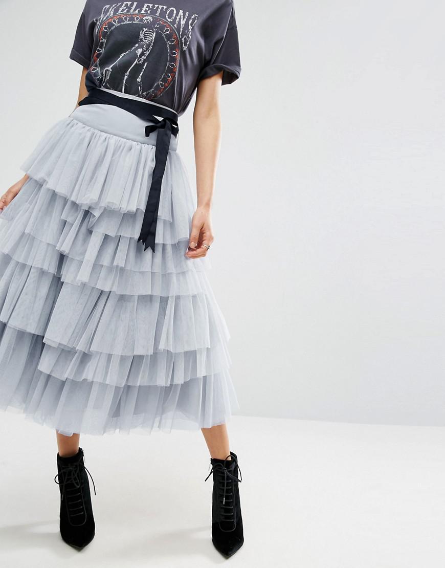 grey maxi tulle skirt