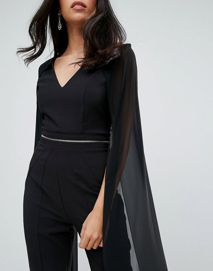 Lyst Forever Unique Jumpsuit With Chiffon Cape In Black 5458