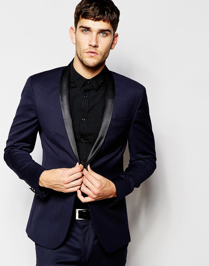 Lyst - Asos Skinny Navy Tuxedo Jacket With Shawl in Blue for Men