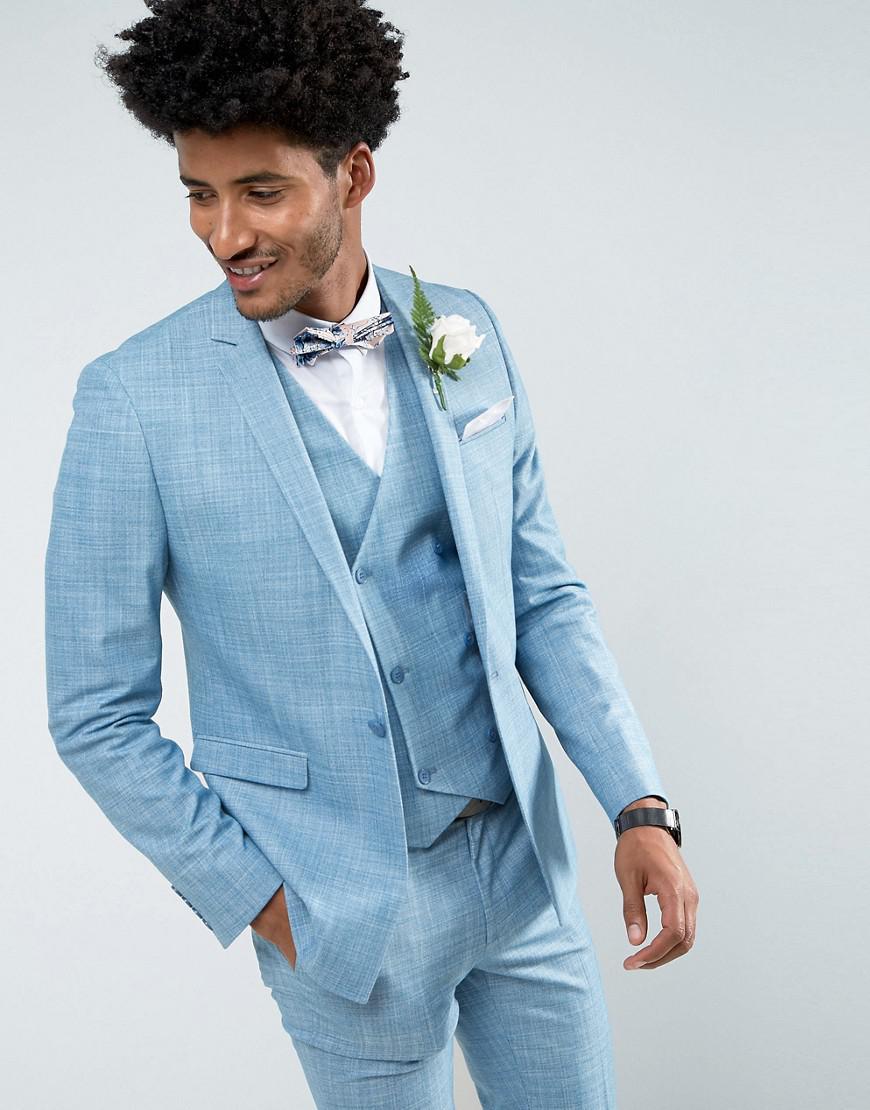Lyst - Asos Wedding Skinny Suit Jacket In Crosshatch Nep In Light Blue ...