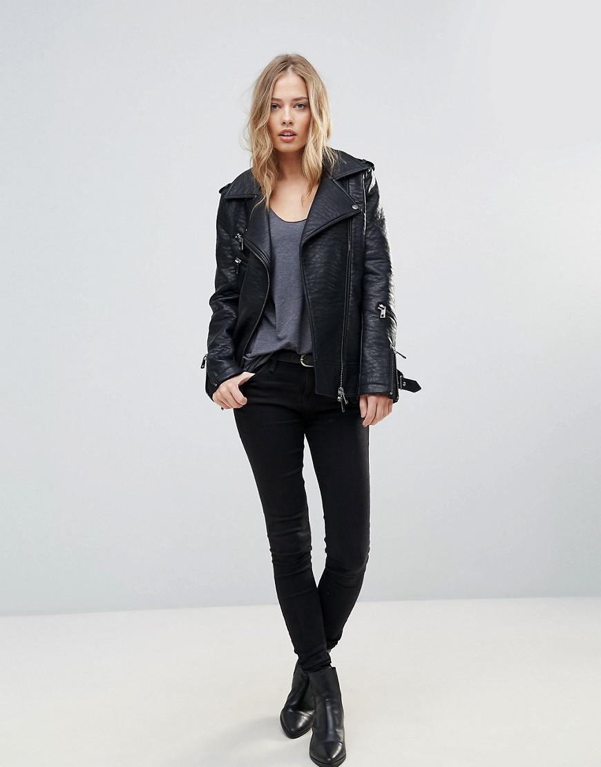 Lyst Urbancode Longline Biker Jacket In Textured Faux Leather Black Gallery Women S Biker Jackets