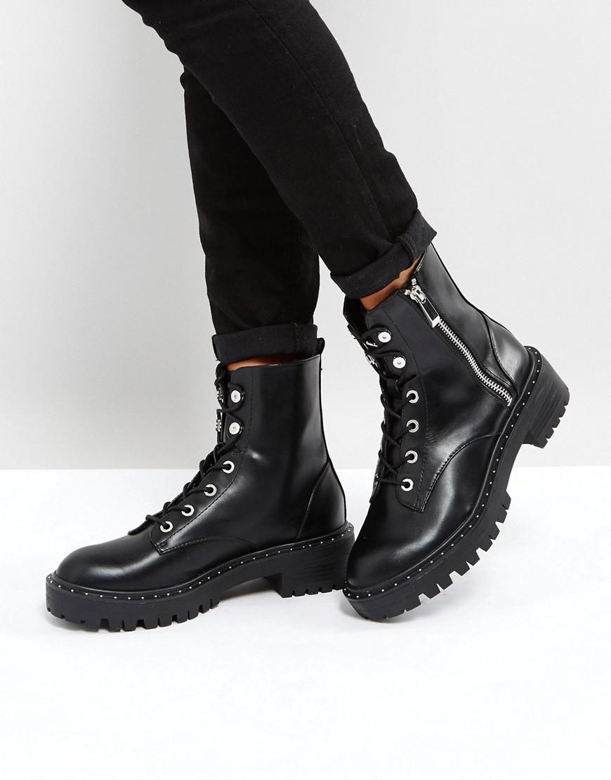 Lyst - Stradivarius Zip Side Chunky Ankle Boots in Black