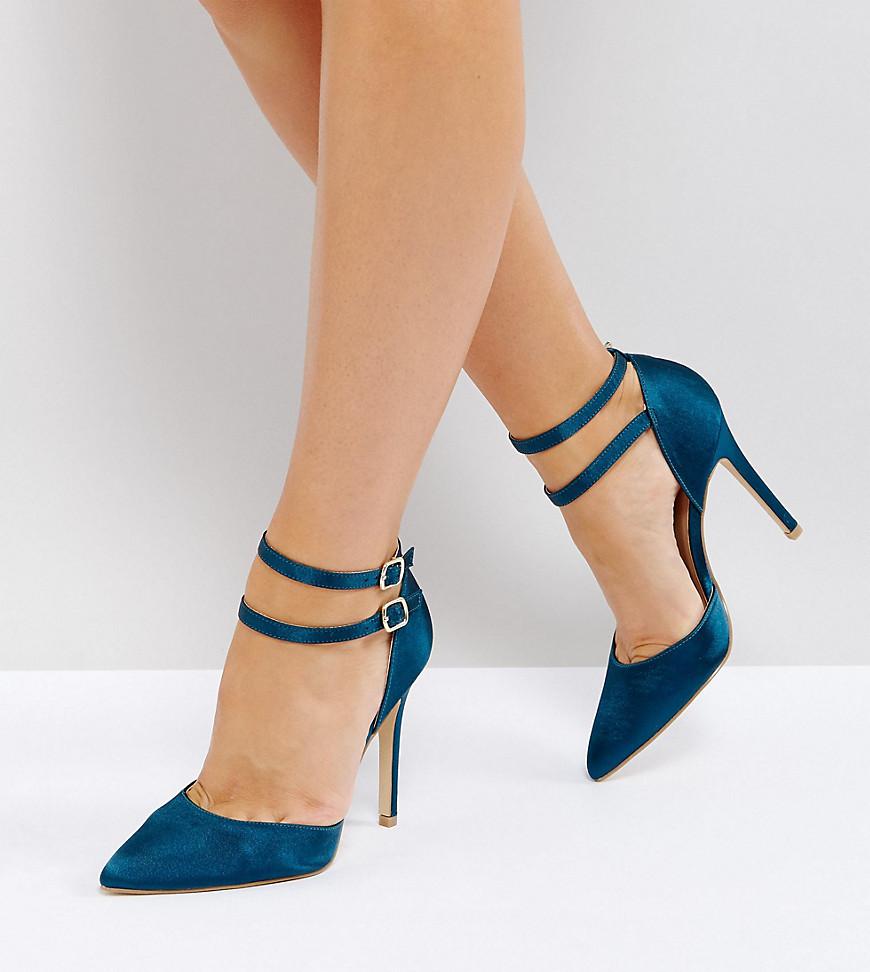 New Look Petrol Blue Satin Two Part Heeled Shoe - Lyst