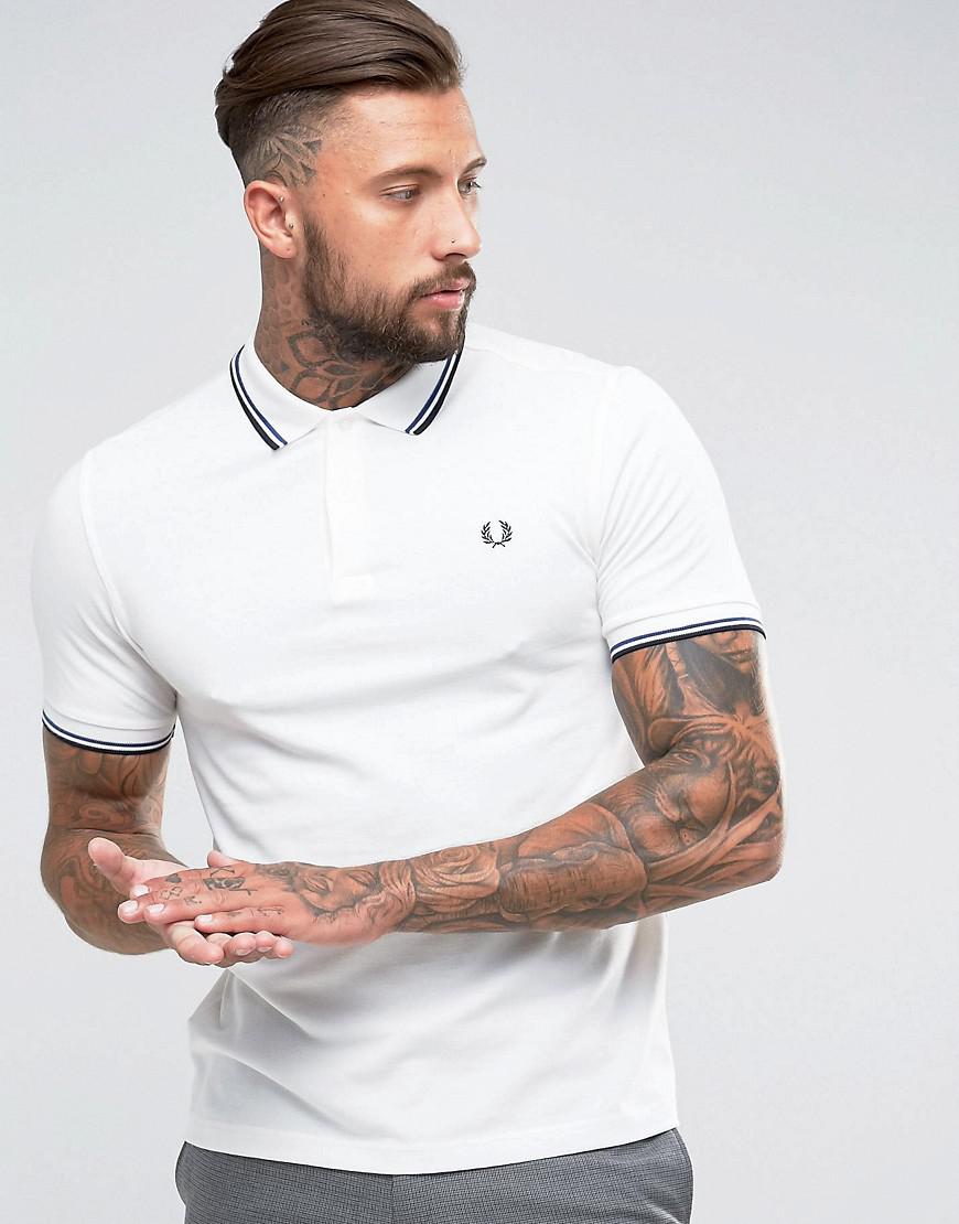 Lyst Fred Perry Slim Fit 2 Color Tipped Polo In Snow White In