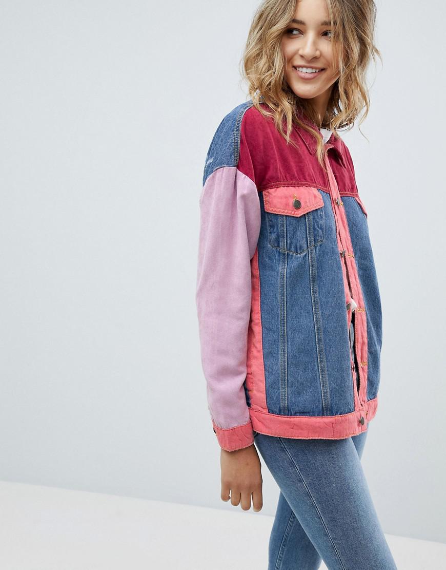 Lyst Prettylittlething Patchwork Denim Jacket in Blue