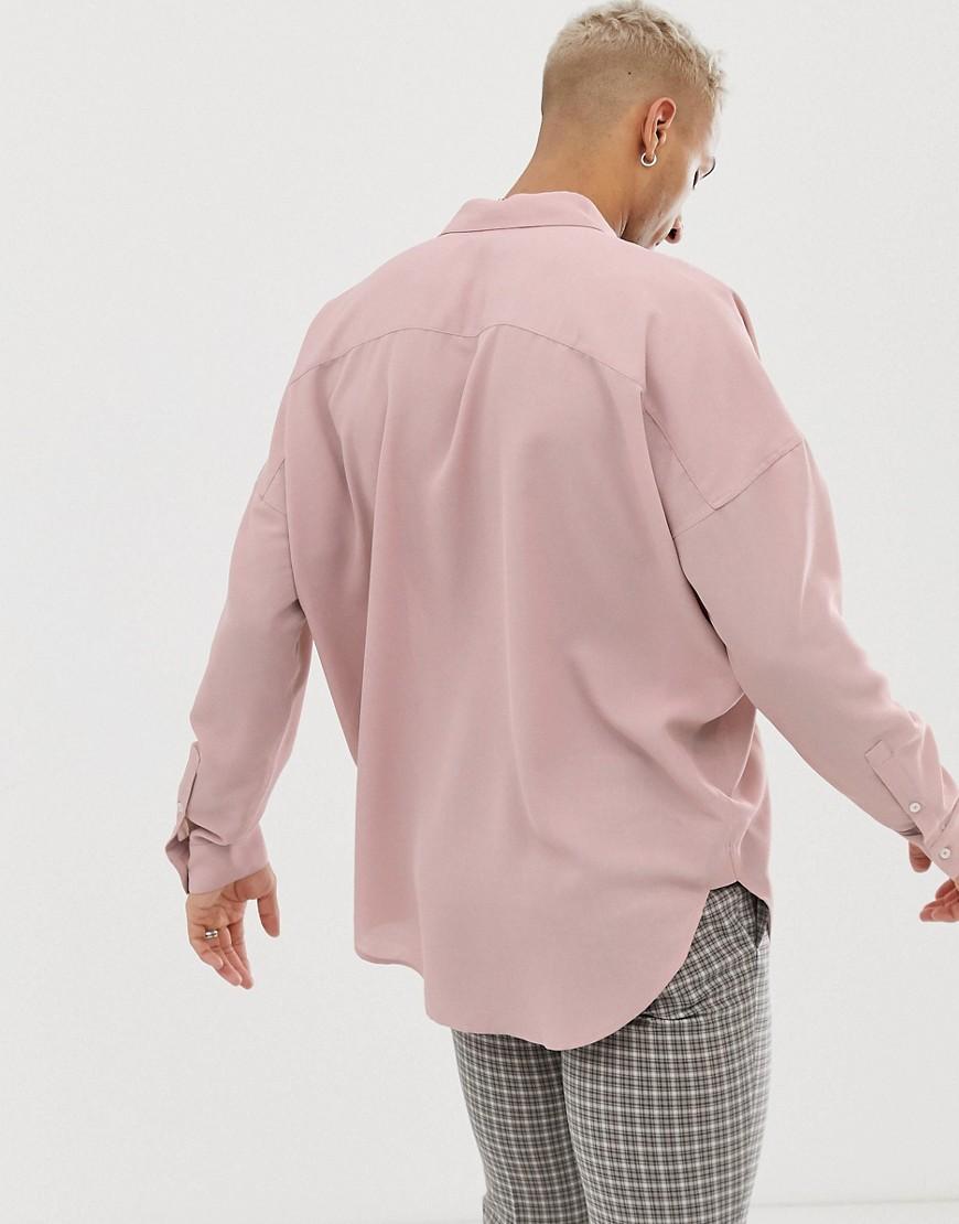 Download ASOS Synthetic Oversized Shirt In Dusty Pink With Mock ...