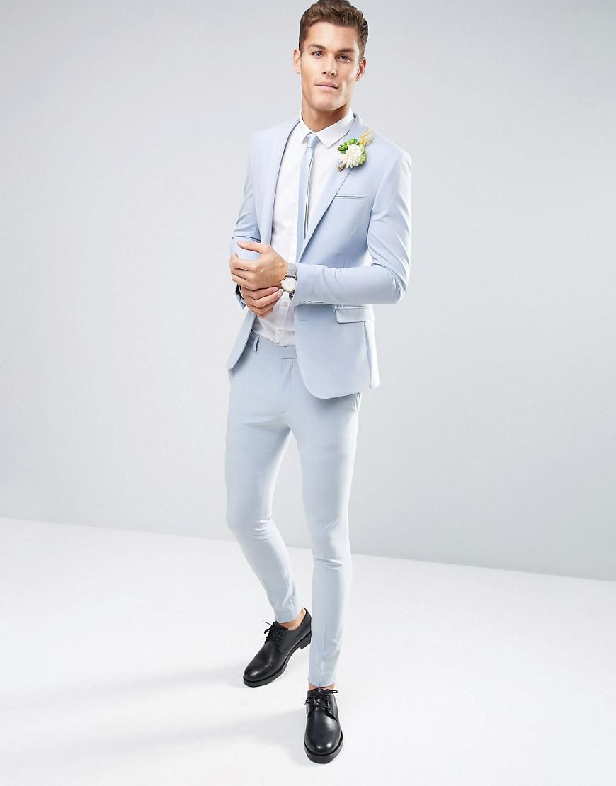 Lyst - Asos Wedding Super Skinny Suit Jacket In Soft Blue ...