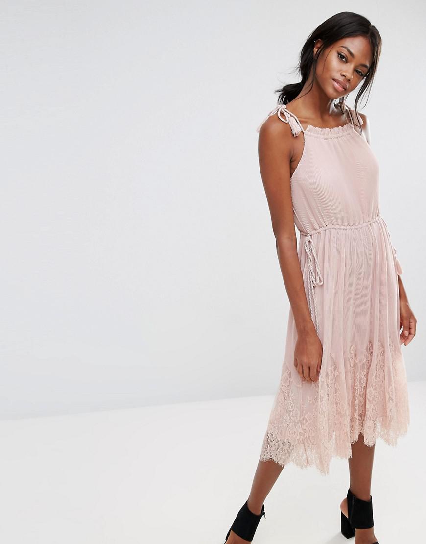 Lyst Whistles Lilian Pleated Lace Mix Dress in Pink
