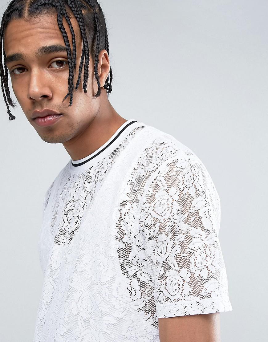 Lyst - Asos Longline T-shirt In White Lace in White for Men