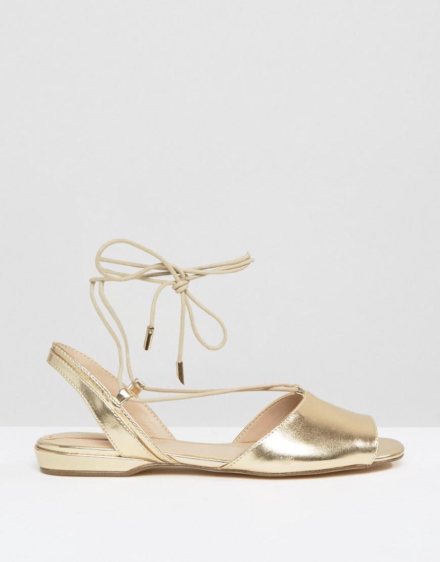 Lyst Aldo Aboing Ankle Strap Sling Flat Sandals In Metallic