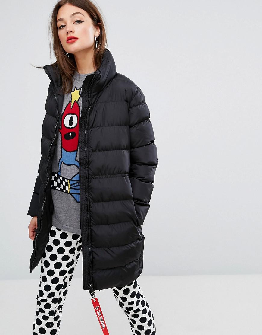 Love Moschino Quilted Long Coat In Black Lyst Love Moschino Black Quilted Long Coat Lyst View Fullscreen