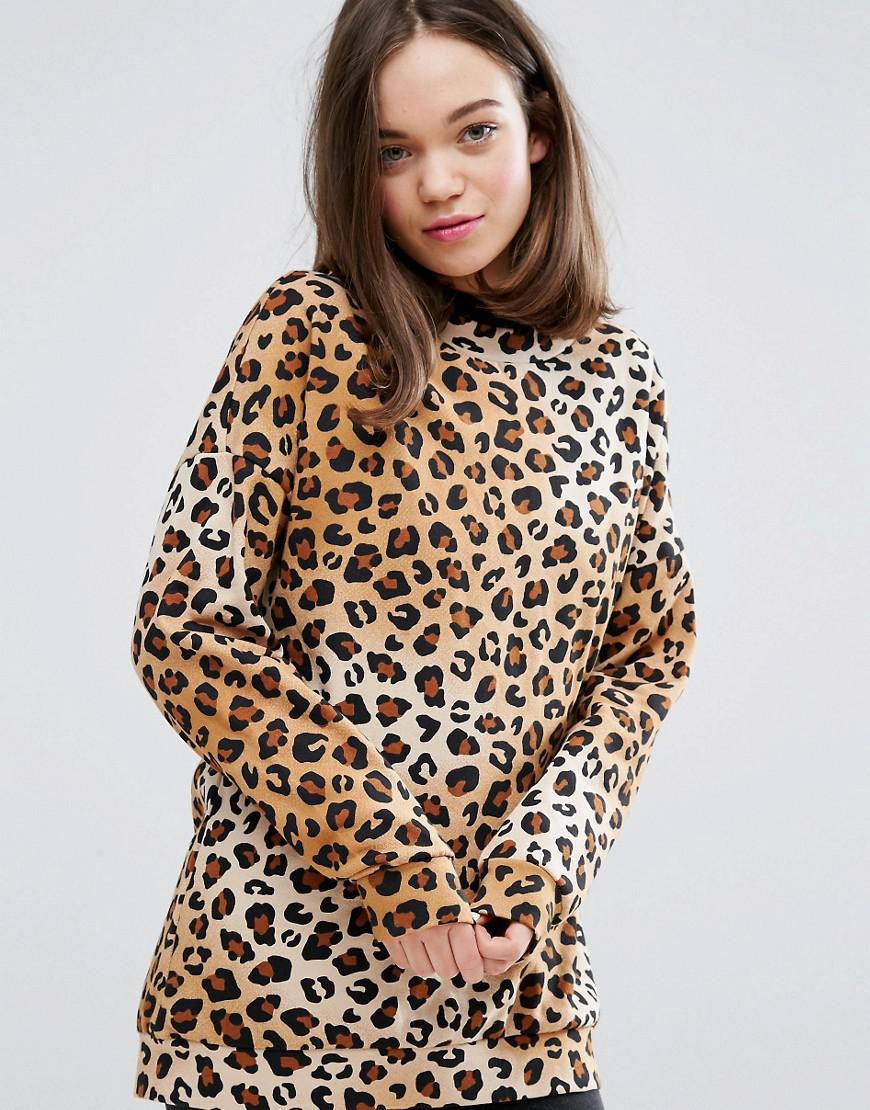 Lyst - Monki Leopard Print Sweatshirt in Brown