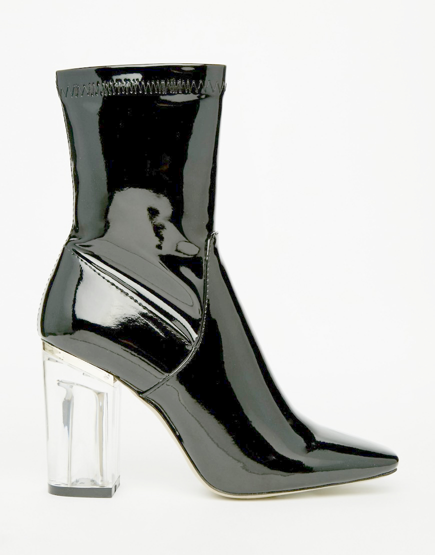 Public desire Black Clear Heel Ankle Boots in Black | Lyst