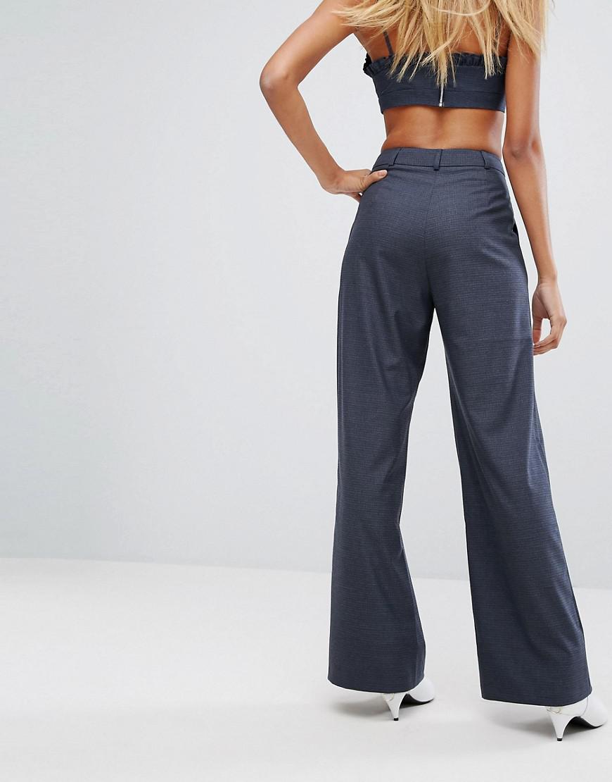 Lyst - Missguided Wide Leg Check Tailored Trousers in Blue