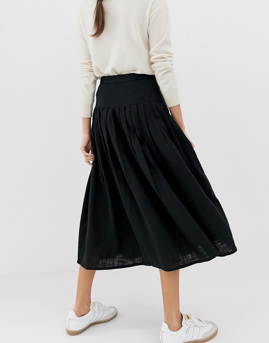 Lyst - ASOS Textured Drop Waist Midi Skirt in Black
