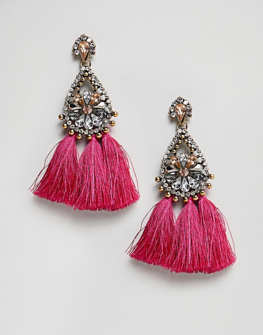 Lyst New Look Fabric Tel Gem Earrings In Pink Gallery