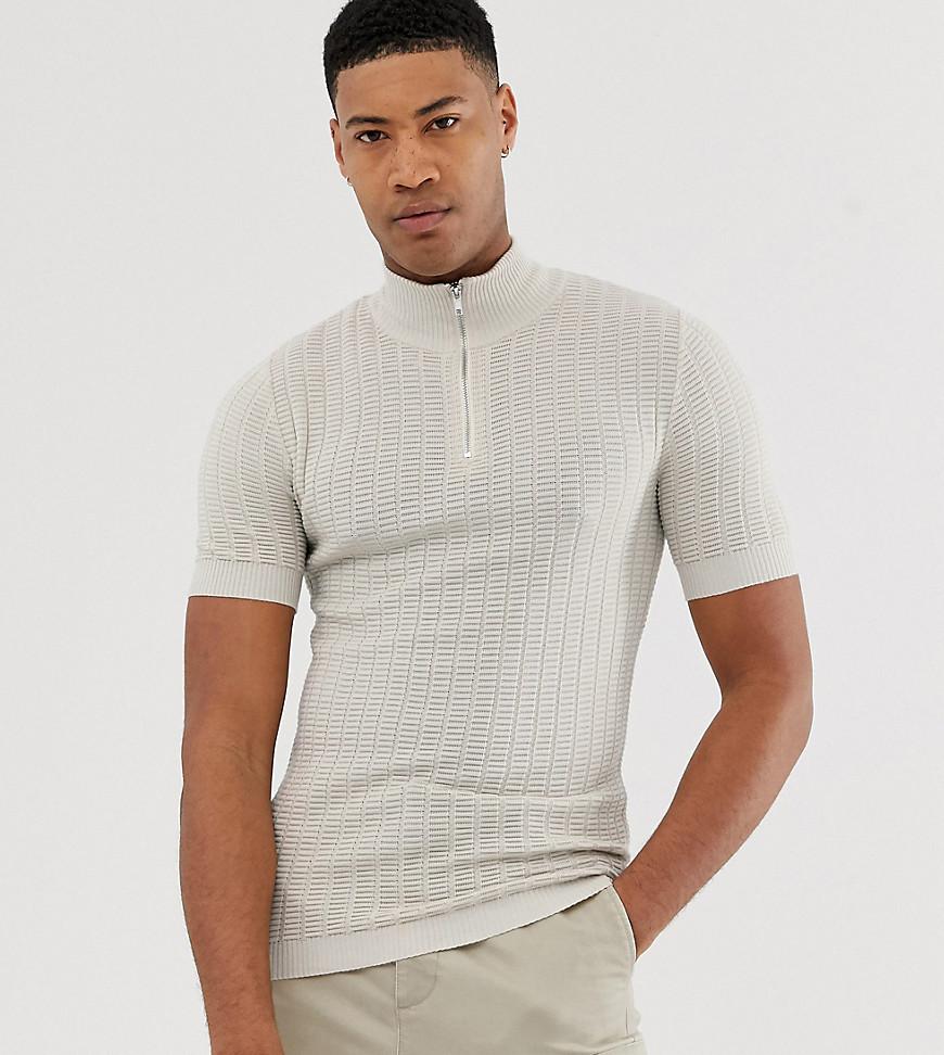 Lyst - ASOS Tall Oversized Textured Half Zip T-shirt In Off White in White for Men
