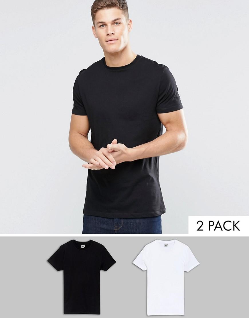 asos 2 pack longline t shirt in black white with crew neck save in black for lyst asos 2 pack longline t shirt in black white with crew neck save in black for lyst