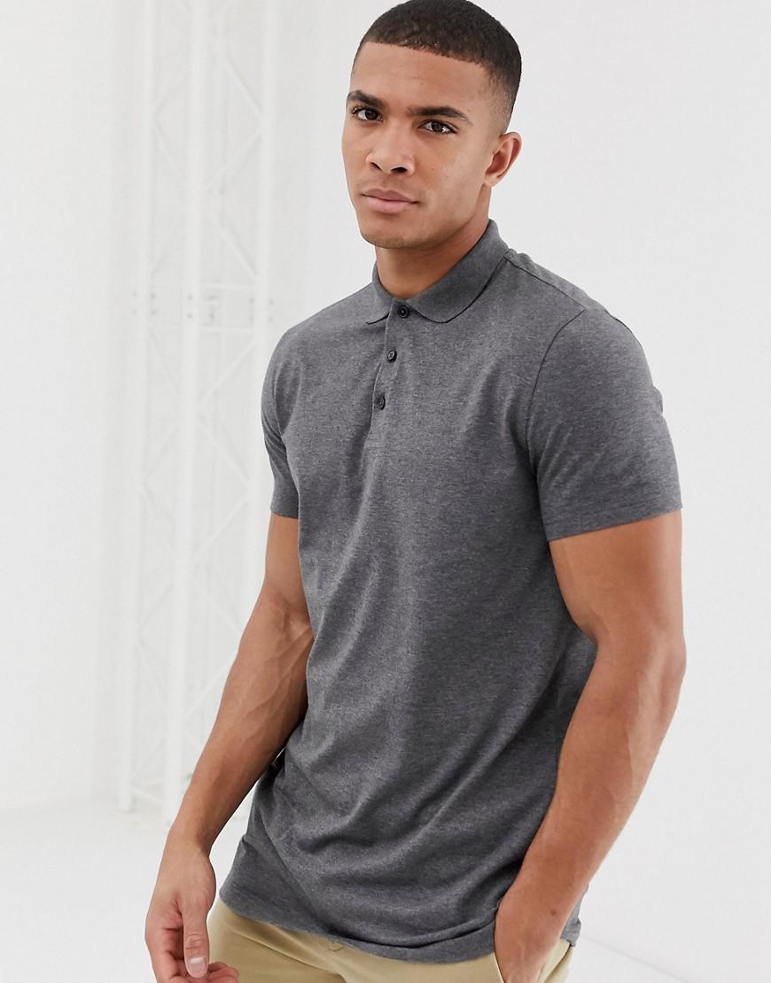 ASOS Longline Jersey Polo In Charcoal Marl in Gray for Men - Lyst