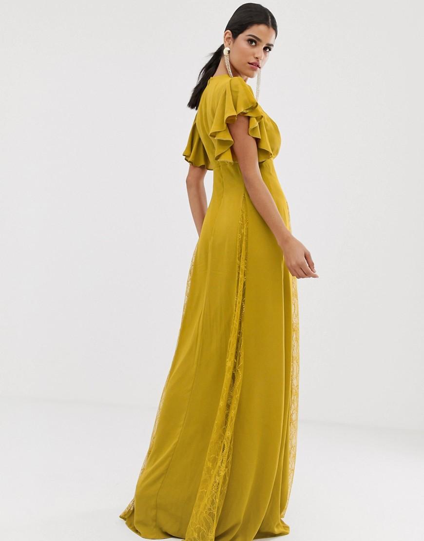 ASOS Asos Design Tall Maxi Dress With Godet Lace Inserts in Green - Lyst