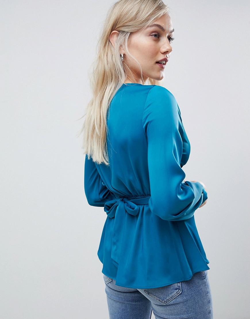 River Island Blouse With Wrap Detail In Teal in Blue - Lyst