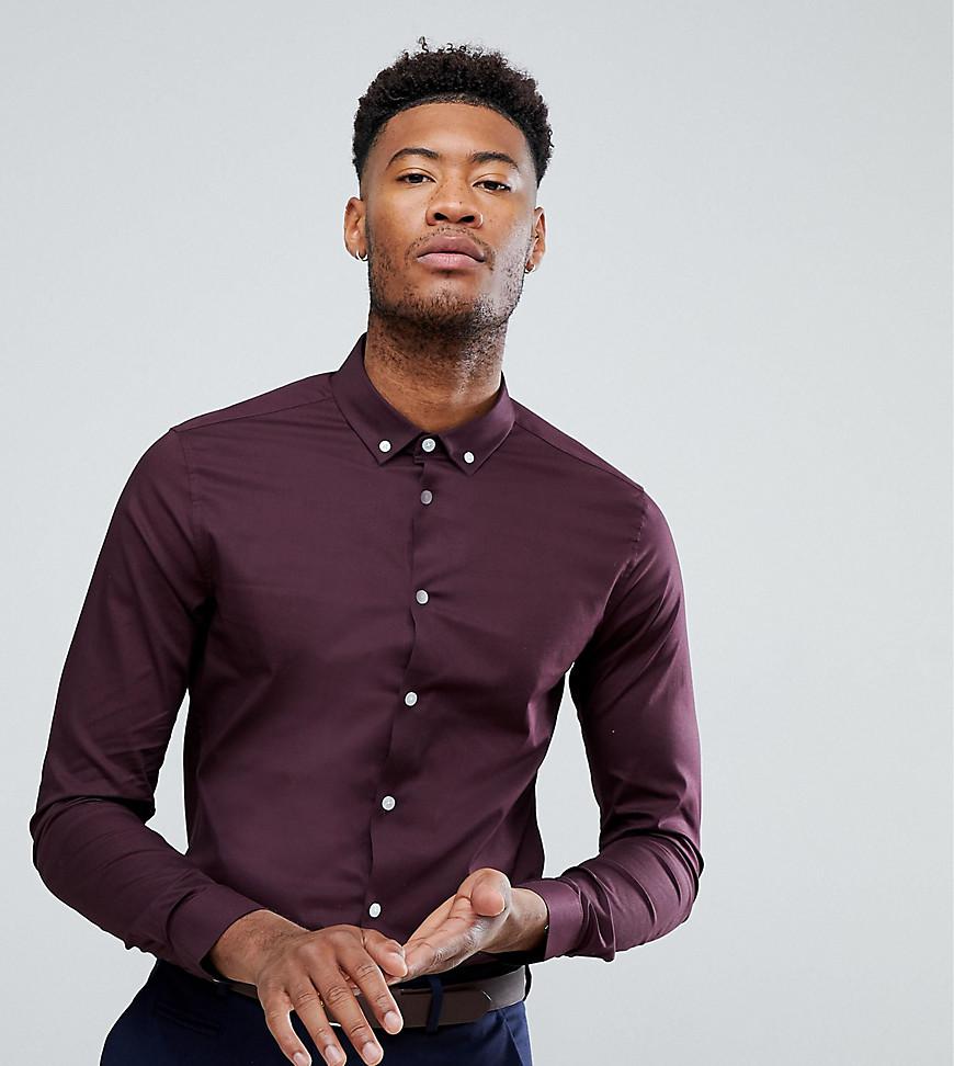 Asos Tall Skinny Shirt In Burgundy With Button Down Collar in Red for ...