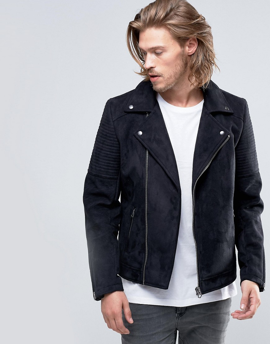 Lyst Asos Faux Suede Biker Jacket In Black For Men Gallery