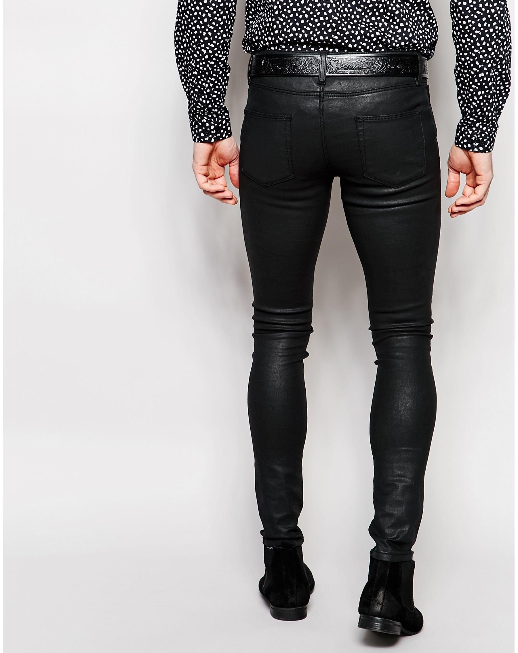 Lyst Asos Extreme Super Skinny Jeans In Heavy Coated Black In Black For Men