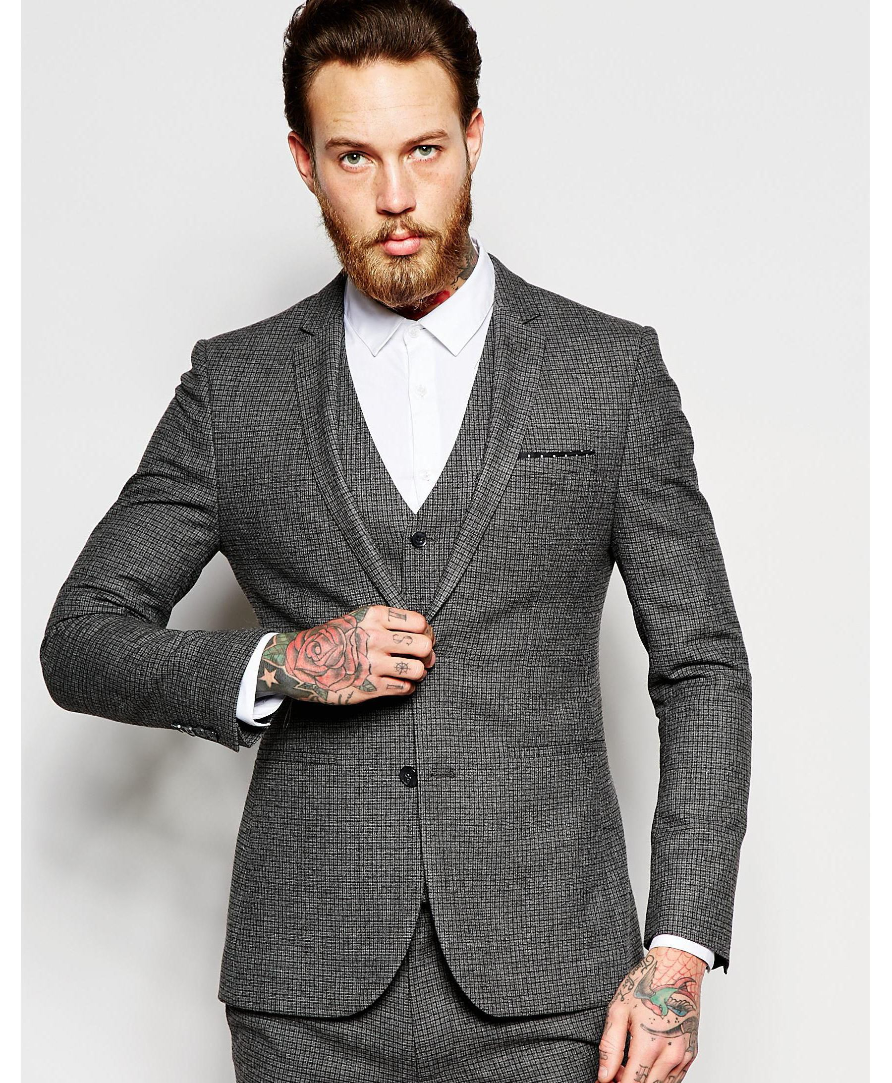 Asos Super Skinny Suit Jacket In Dogstooth in Gray for Men | Lyst