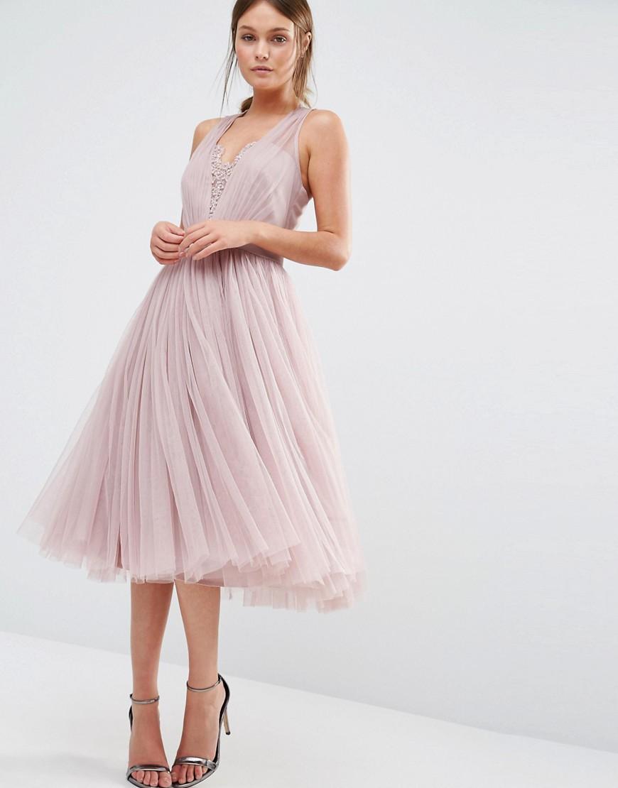Lyst - Little Mistress Embellished Midi Dress With Tulle ...