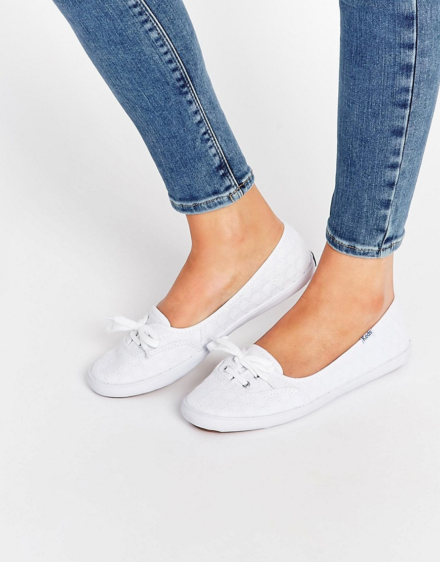 Lyst - Keds Teacup Eyelet White Lace Plimsoll Trainers - White in White