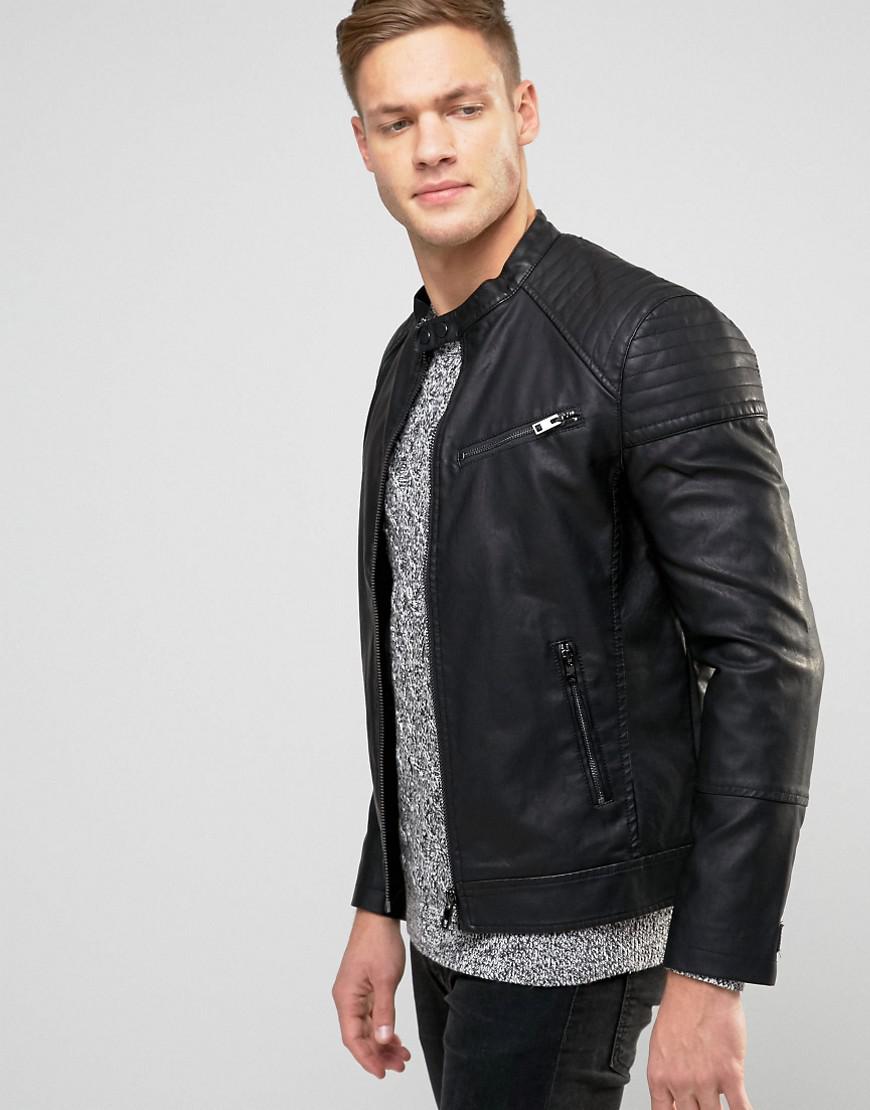 Lyst New Look Faux Leather Biker Jacket In Black For Men New Look Men S Faux Leather Biker Jacket In Black