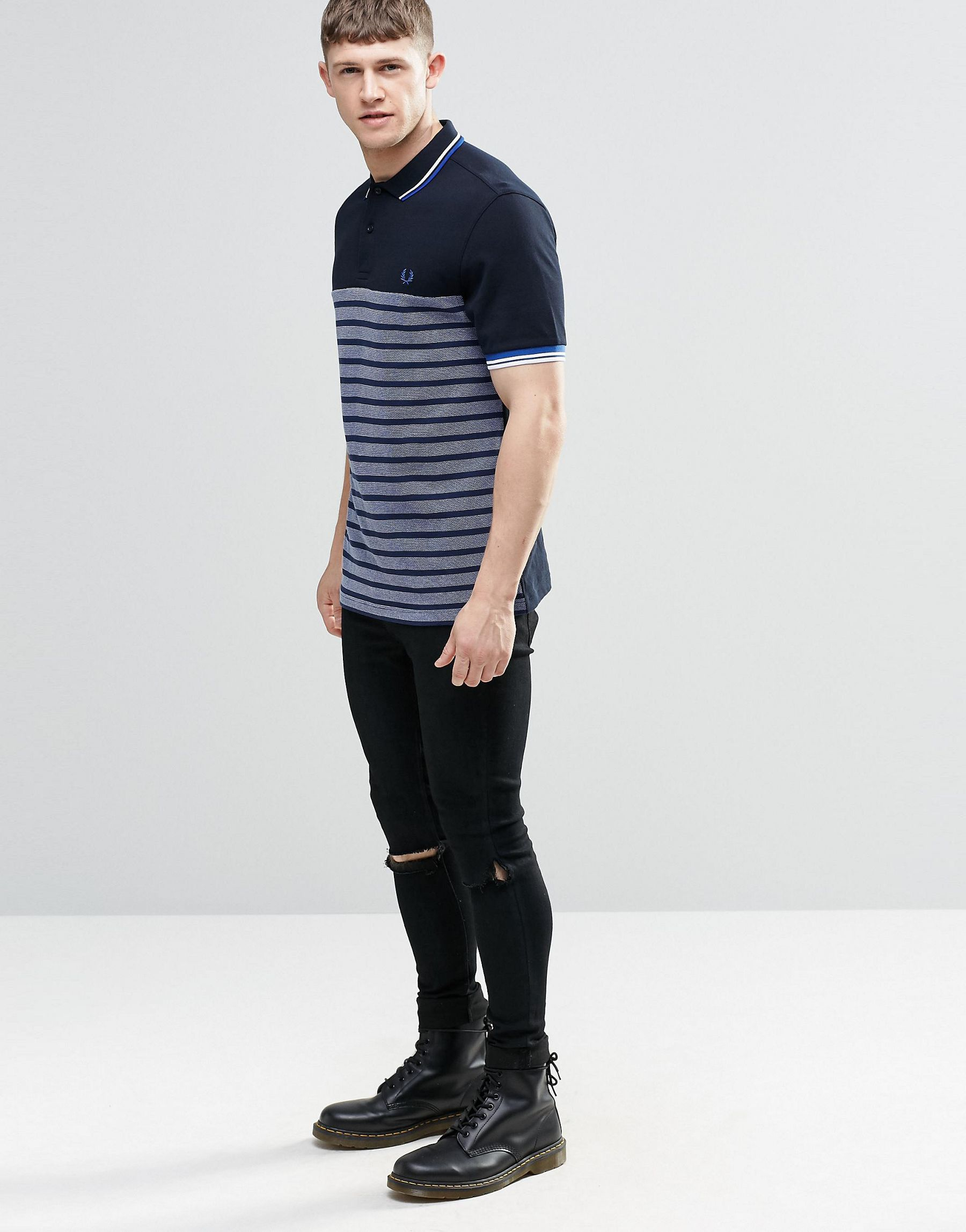 Lyst Fred  Perry  Polo  Shirt With Half Stripe Slim Fit in 