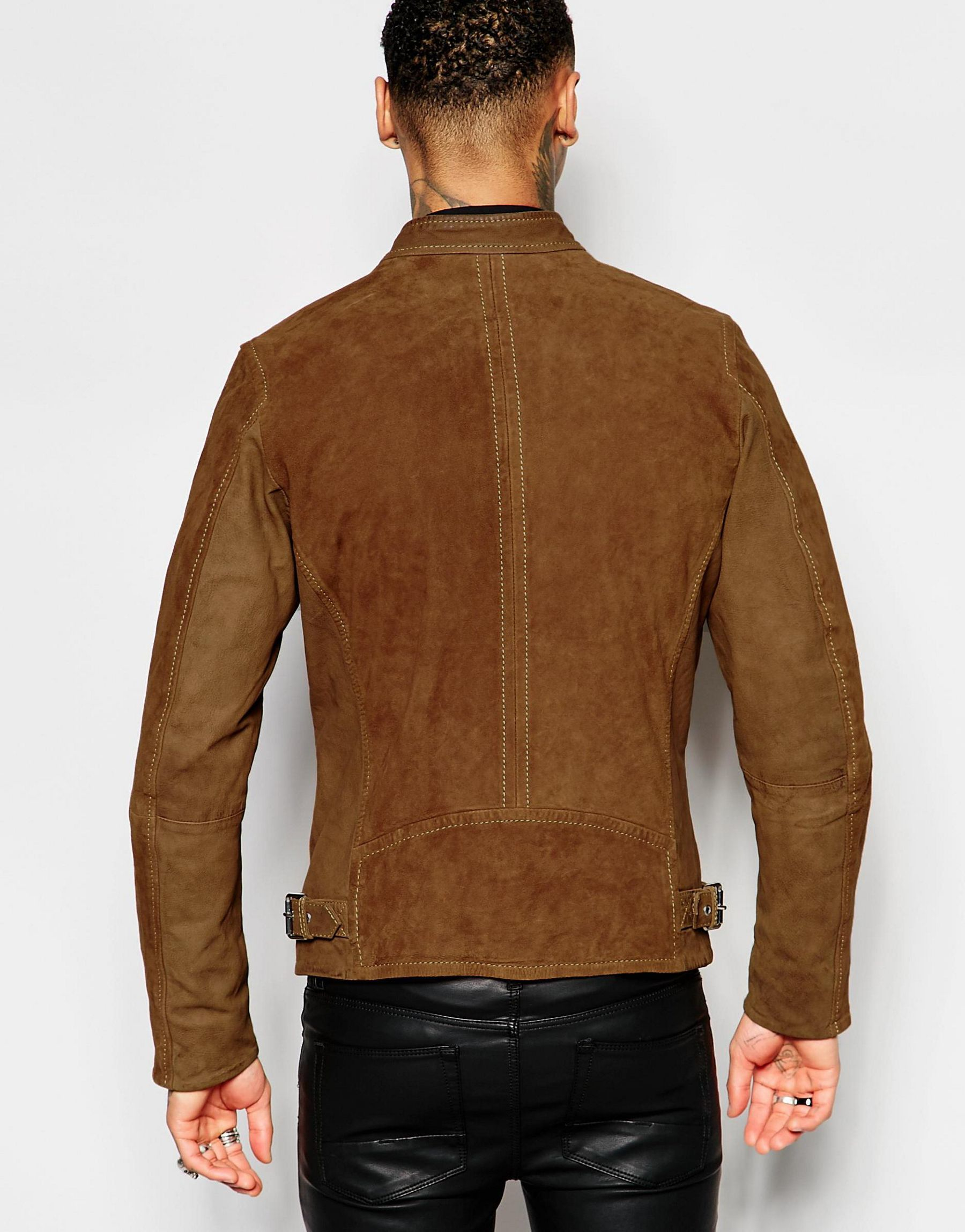DIESEL Suede Biker Jacket L-edgeamer Zip Detail In Brown in Brown for ...