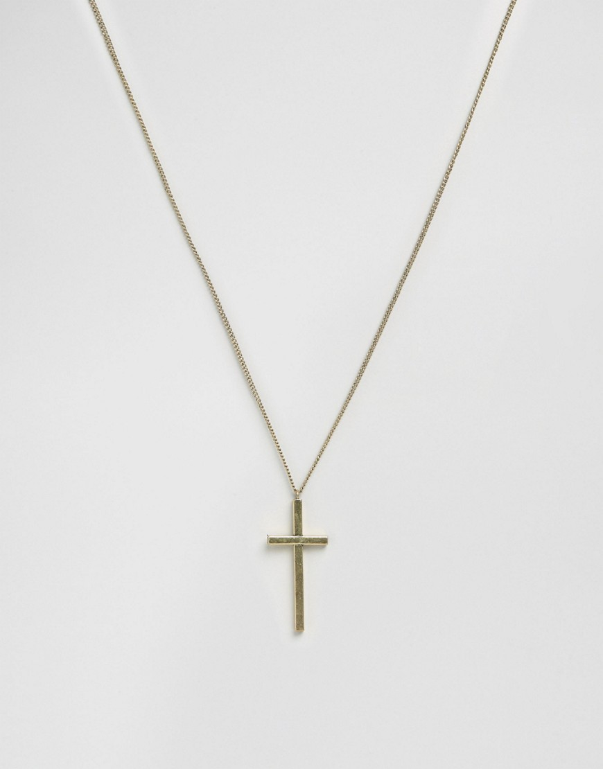 Asos Longline Cross Pendant Necklace In Gold