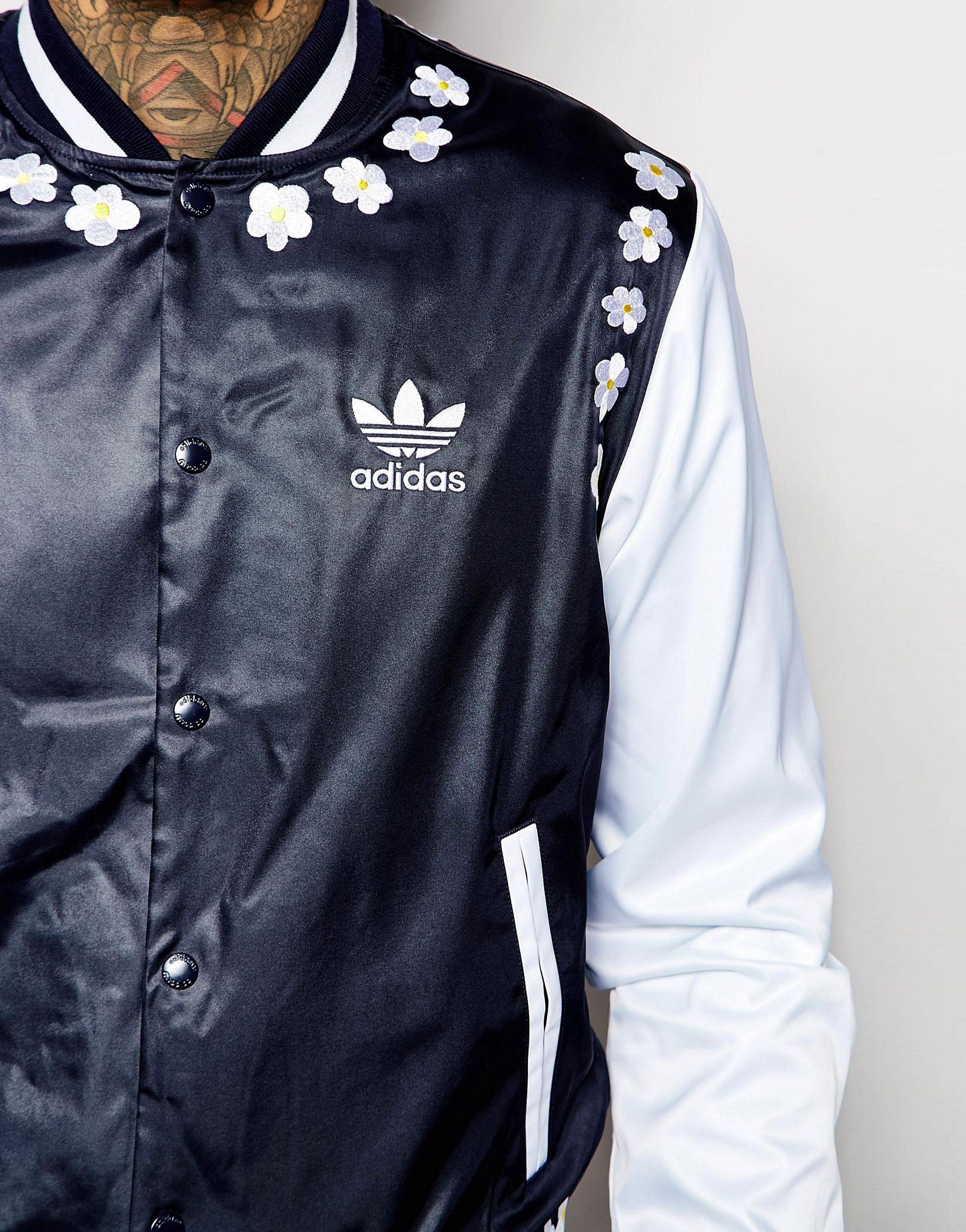 Lyst - Adidas Originals X Pharrell Daisy Varsity Jacket Ao2998 In Blue ...