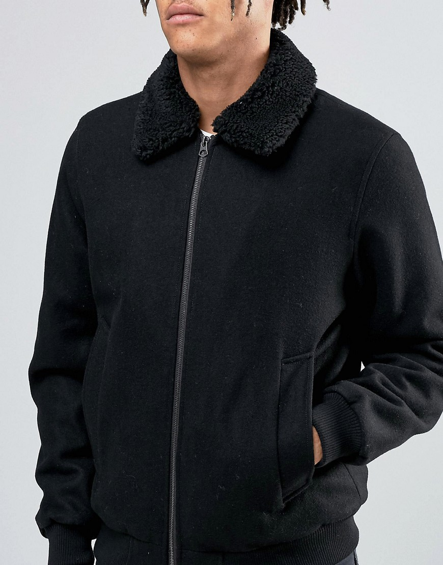 Lyst Asos Wool Mix Bomber Jacket With Collar In Black in Black