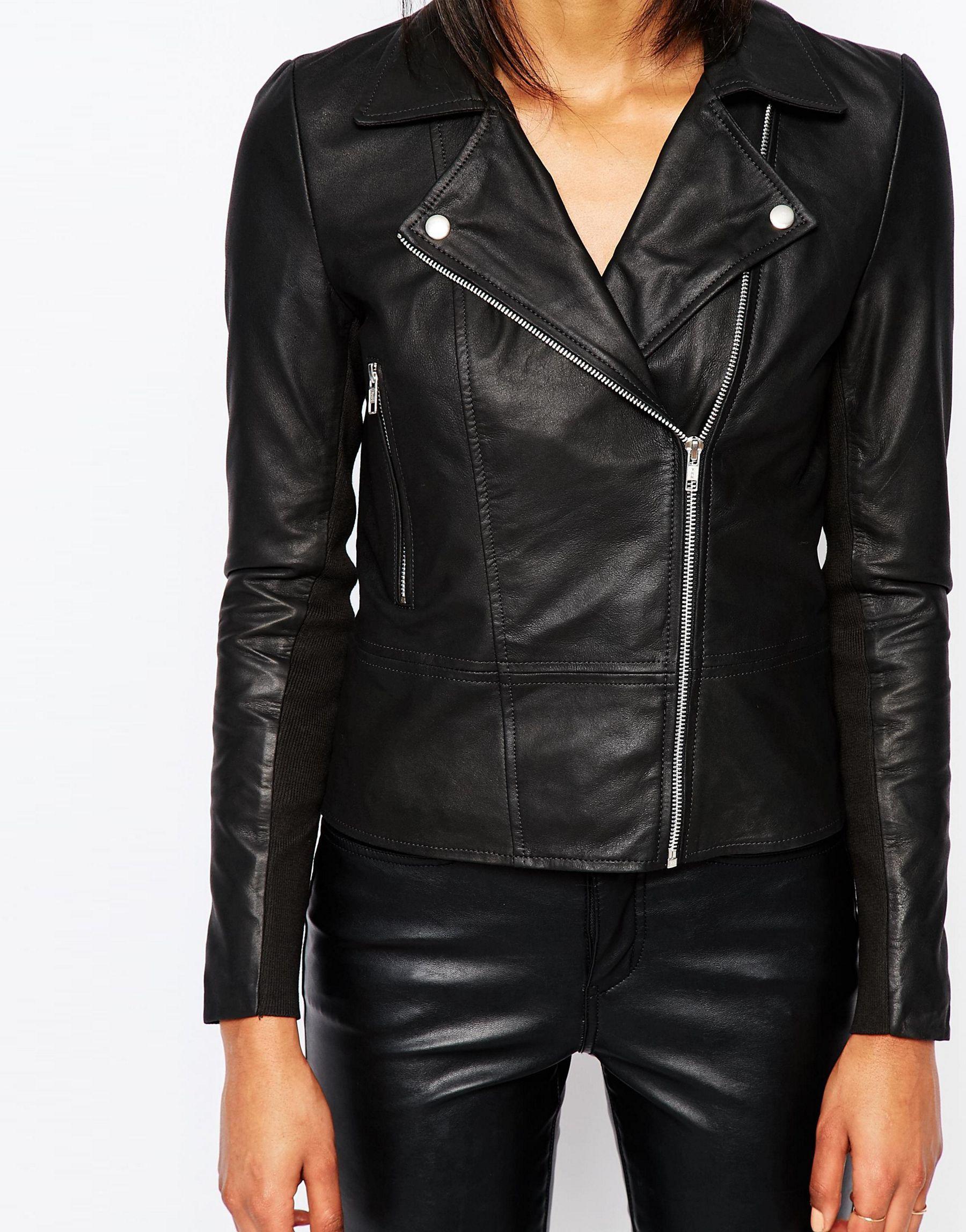 Lyst Y A S Sophie Soft Leather Biker Jacket In Black