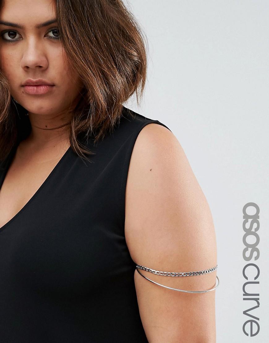 asos curb chain arm cuff in metallic lyst asos curb chain arm cuff in metallic lyst