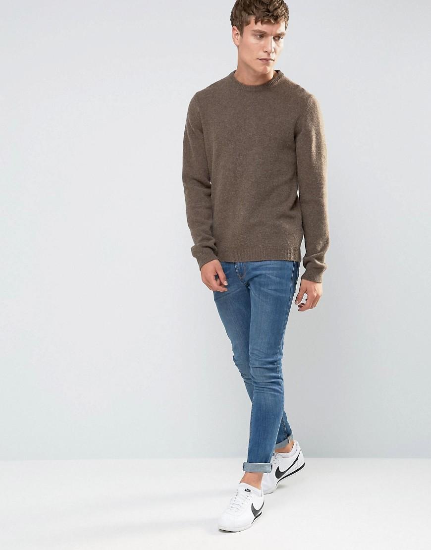 Asos Lambswool Rich Crew Neck Jumper In Light Brown in Brown for Men | Lyst