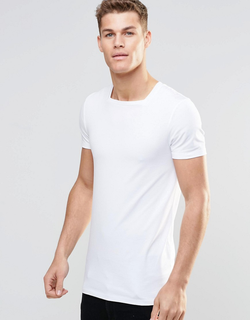Asos Longline Muscle T-shirt With Square Neck In White in White for Men ...