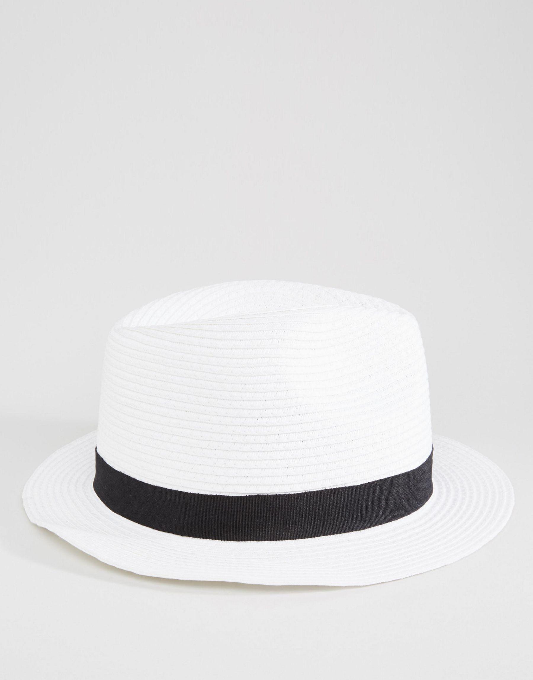 asos basic straw trilby hat in white lyst asos basic straw trilby hat in white lyst