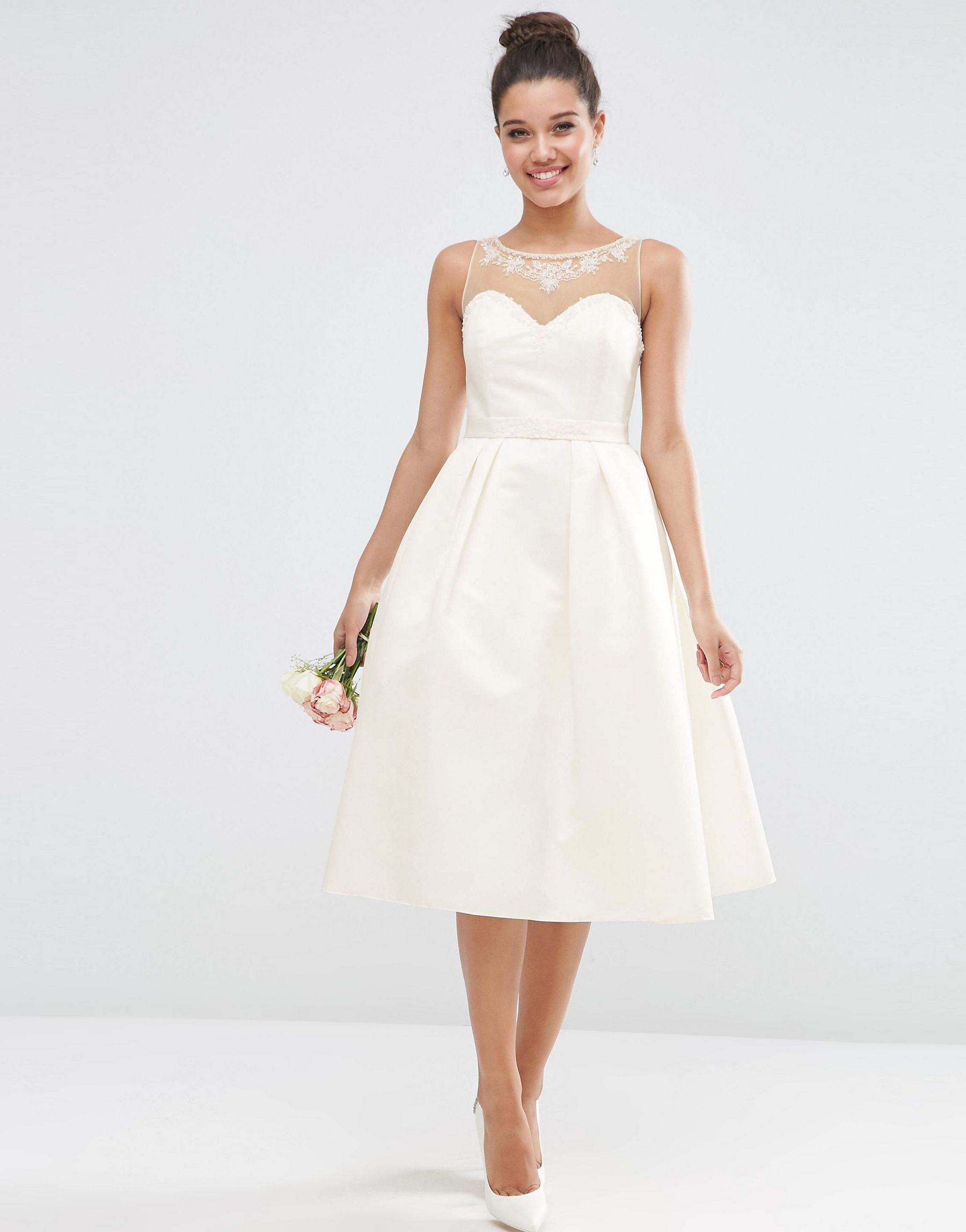 Asos Bridal Crystal Sweetheart Midi Prom Dress in White | Lyst