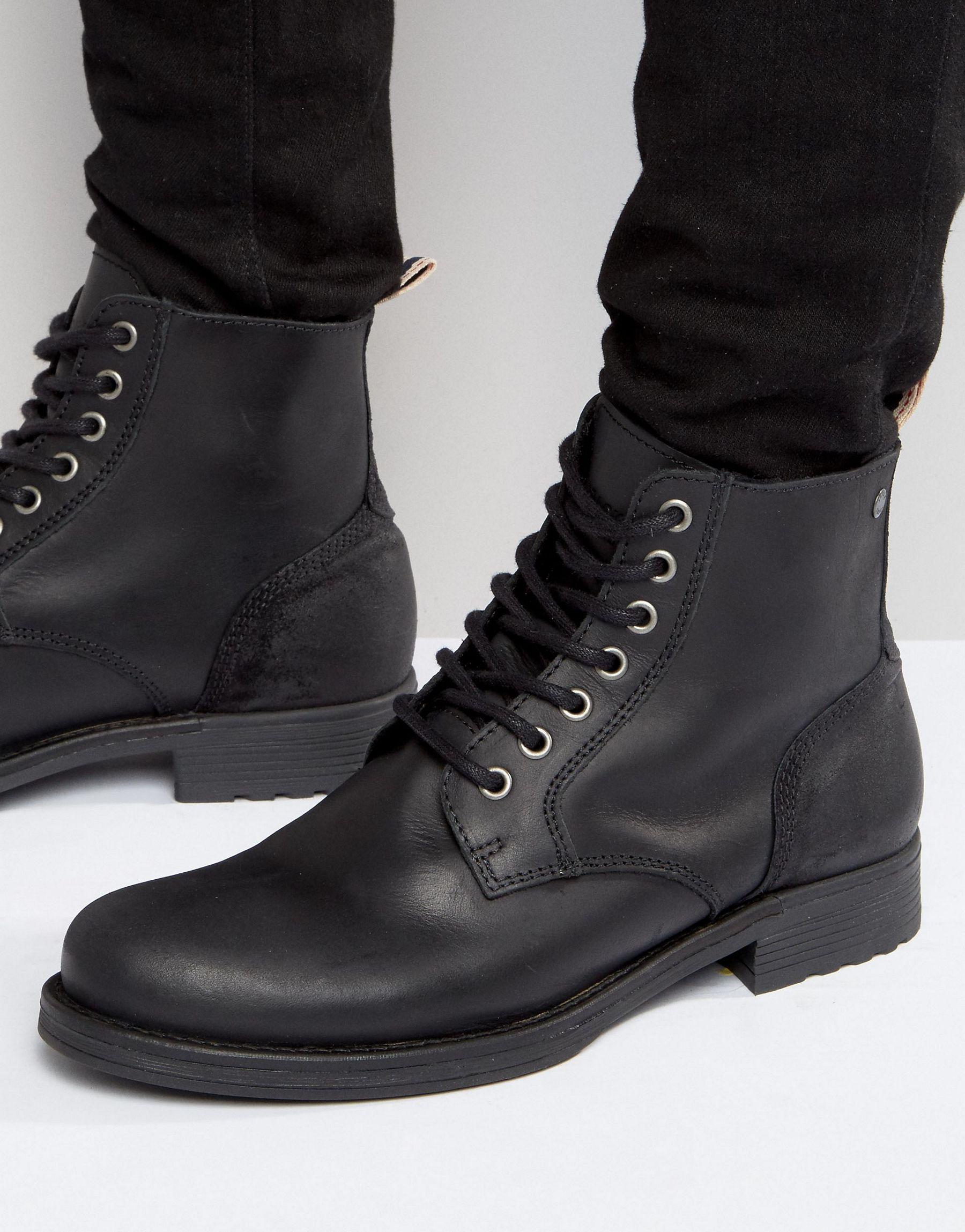 Jack & jones Sting Leather Boots in Black for Men | Lyst
