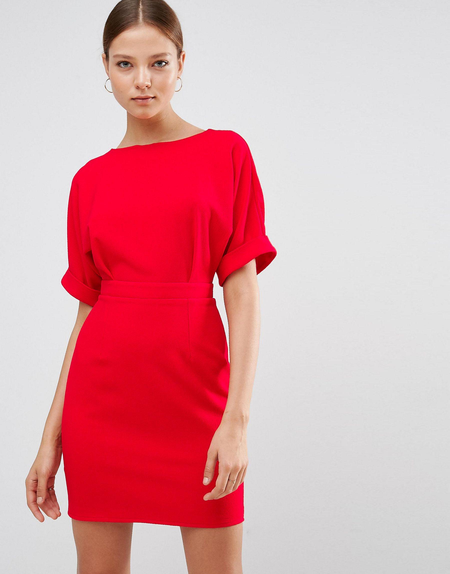 Asos Mini Wiggle Dress in Red | Lyst