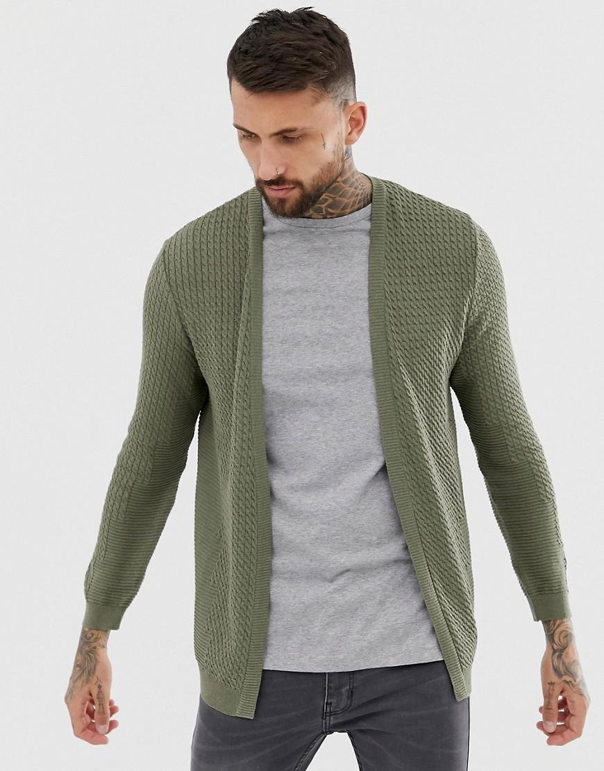 Lyst - ASOS Lightweight Cable Cardigan In Khaki in Green for Men