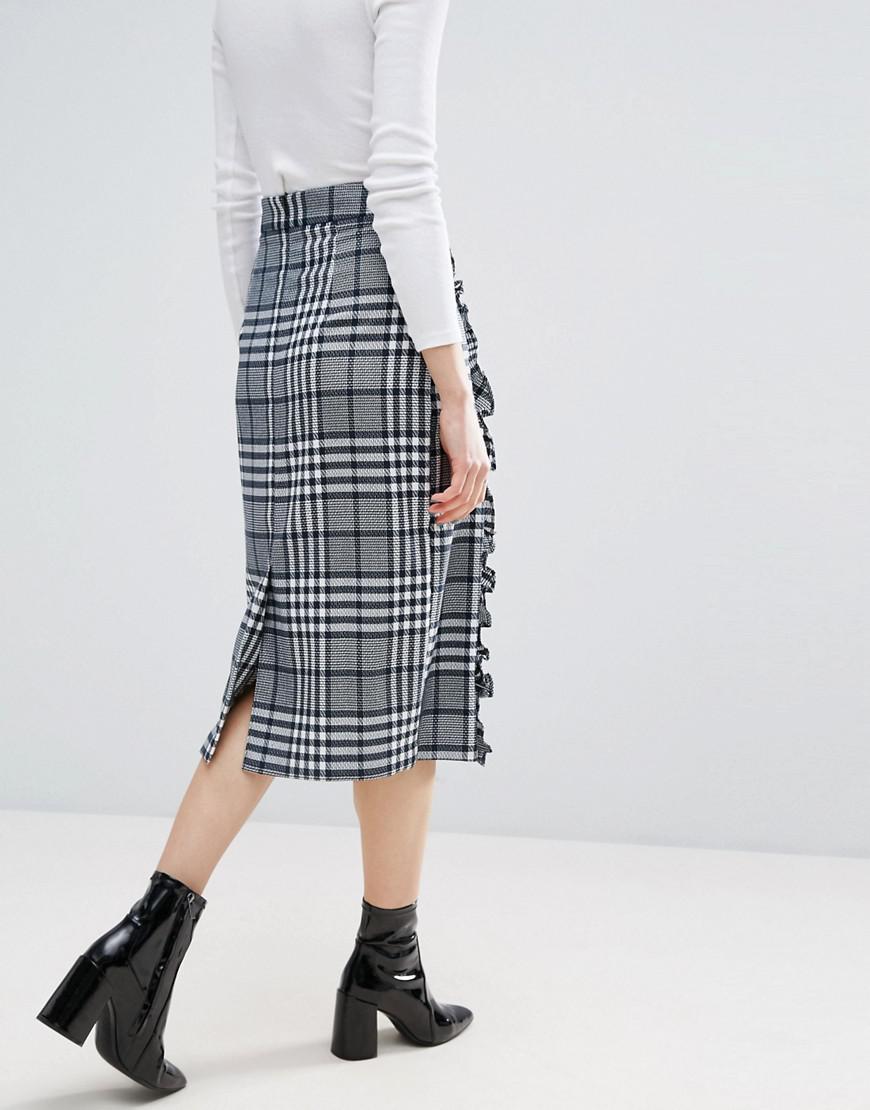 Lyst - Asos Check Pencil Skirt With Ruffles
