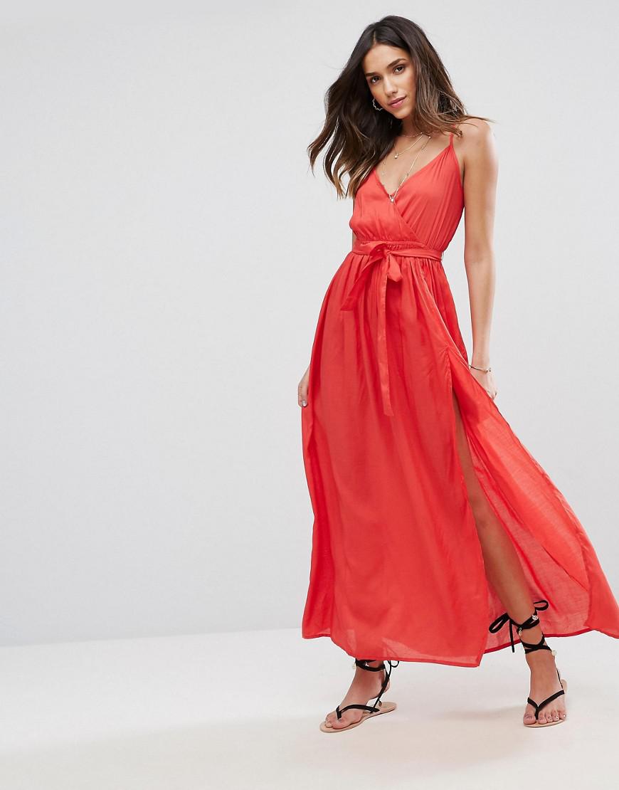 Lyst - Asos Woven Wrap Maxi Beach Dress in Red